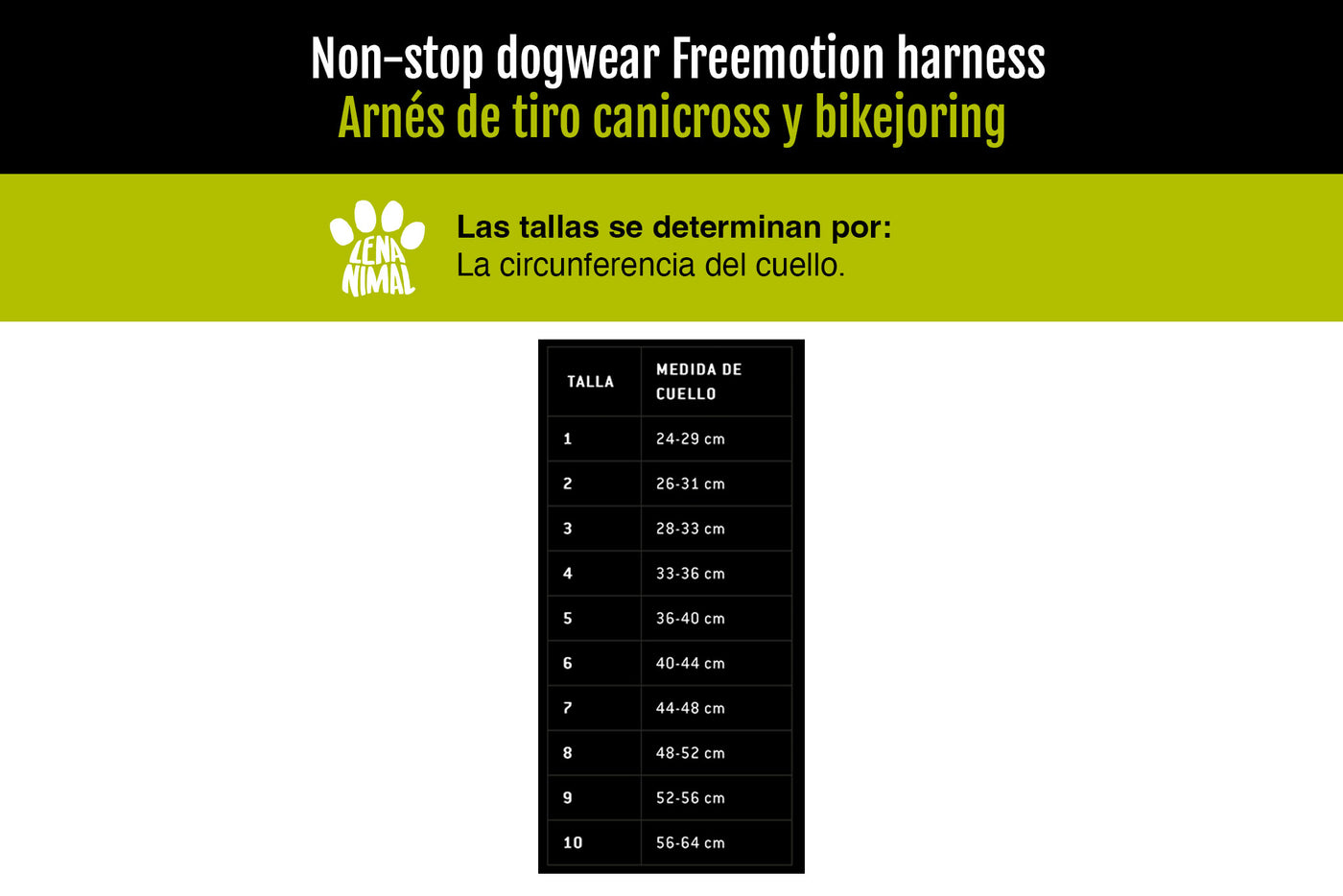 Guía de tallas freemotion harness Non-stop dogwear